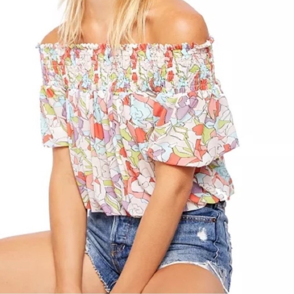 FREE PEOPLE Like New Technicolor Off the Shoulder Bubble Top Size XS